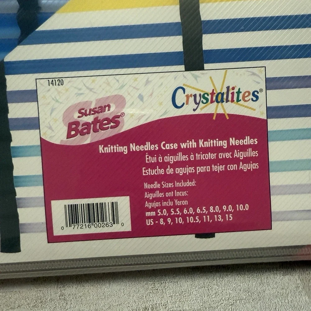 New Susan Bates Crystalites Knitting Needles Set Includes Case &‎ 7 Needle Sizes